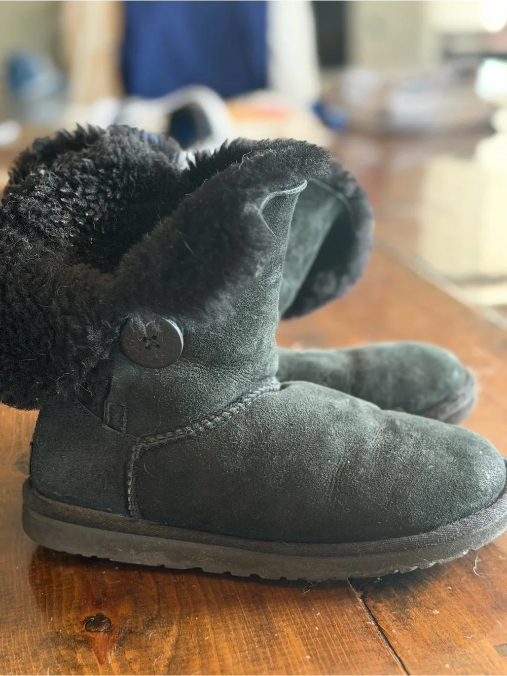 UGG Black Suede Fold-Over Shearling Boots